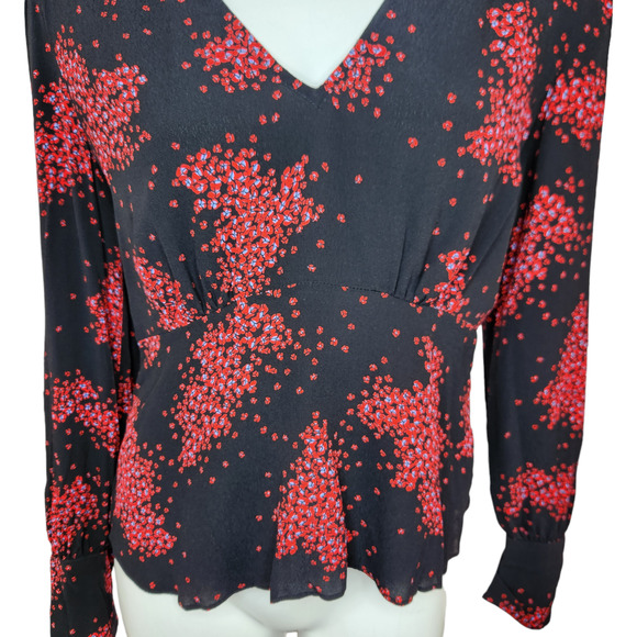 Ba&sh Women's Top Bruce Black Peasant Top Balloon Sleeves Nior Floral Size 2 NWT - Picture 2 of 15